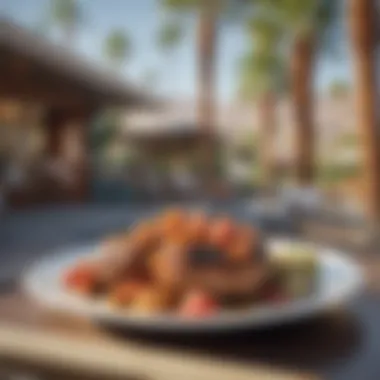 Culinary Delights of Palm Springs Artistic depiction of local dining scene featuring gourmet dishes