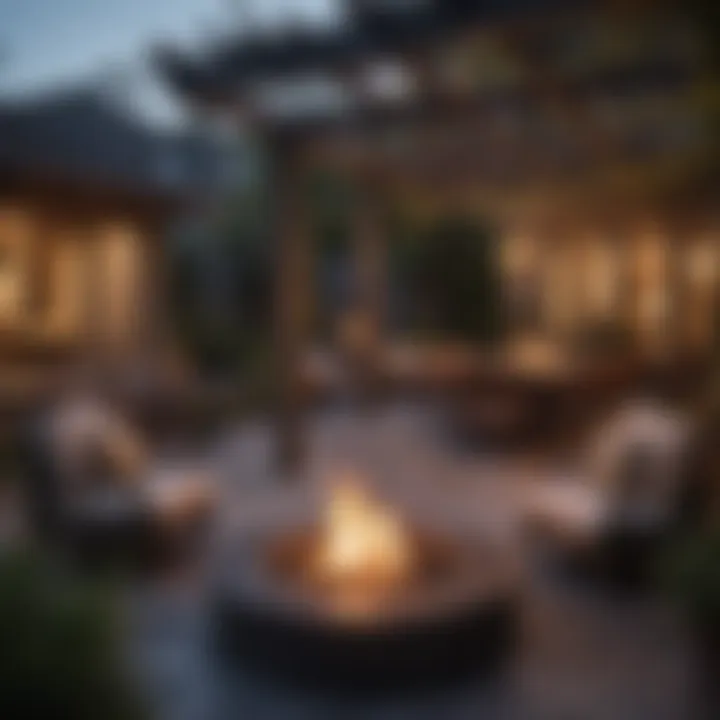Stylish patio area with a fire pit and cozy seating