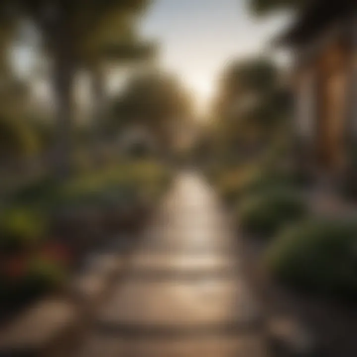 Well-designed landscape with pathways and outdoor lighting