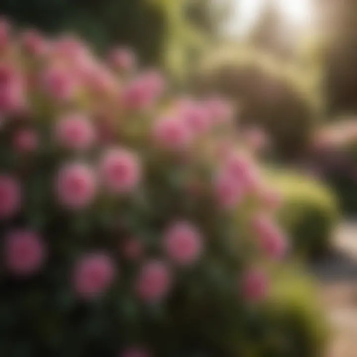 Pink flower bush in a sunlit garden