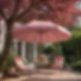 Exquisite Pink Scalloped Patio Umbrella in Blossom Garden Setting