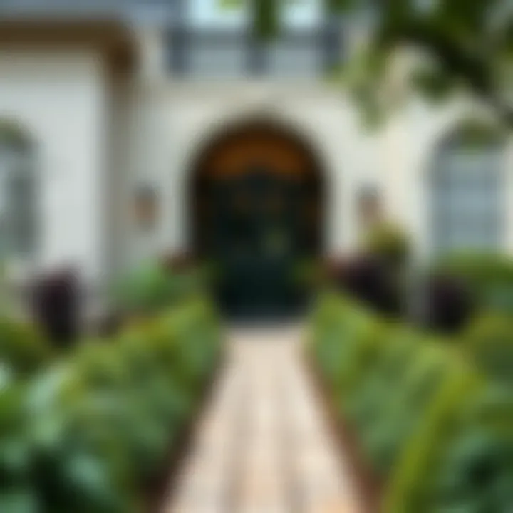 An elegantly designed front garden showcasing diverse plant varieties in harmonious arrangement