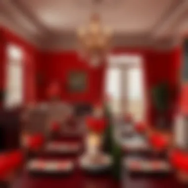 Chic dining area with bold red accents