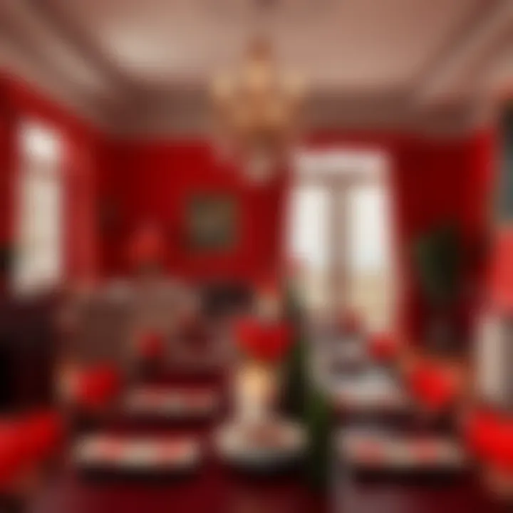 Chic dining area with bold red accents