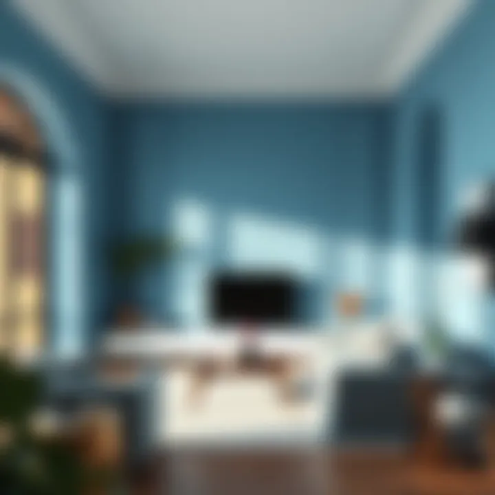 Elegant living room showcasing a serene blue wall