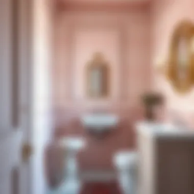 A serene powder room featuring a sophisticated color palette