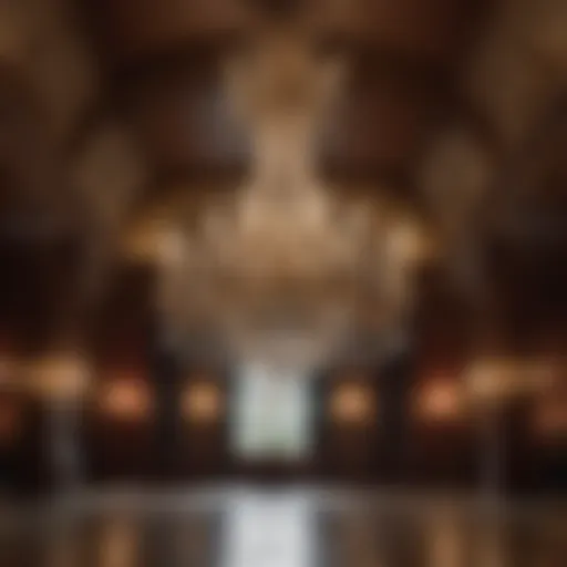 Exquisite chandelier hanging in Redstone Castle's grand ballroom