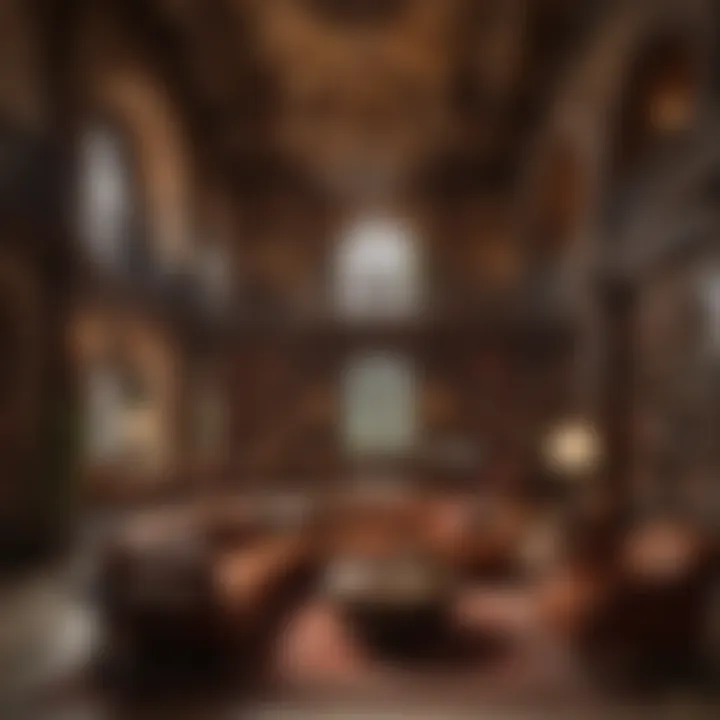 Opulent library filled with vintage books and plush seating in Redstone Castle