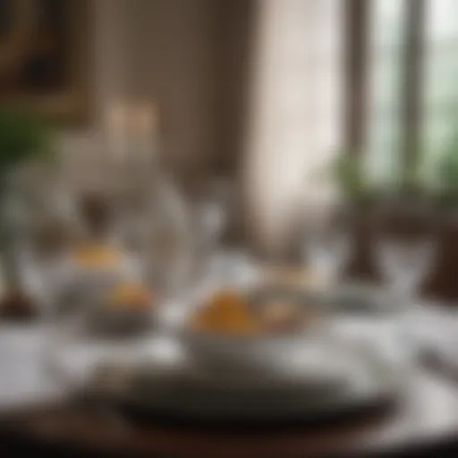 Elegant dining table setting with fine china and glassware