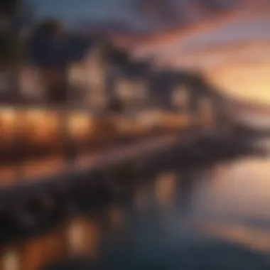 Charming coastal town with vibrant sunset