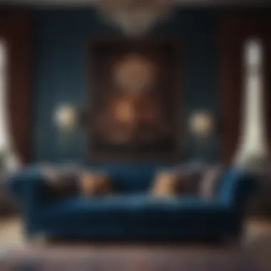 Opulent Blue Velvet Sofa in Luxurious Living Room