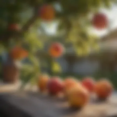 Close-up of ripe peaches on the Patio Peach Tree