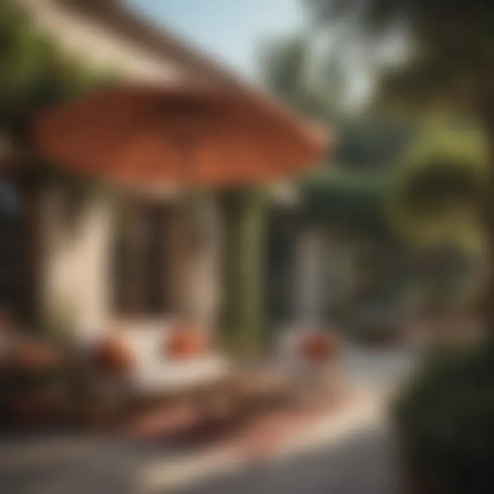 Luxurious outdoor seating area with a patio umbrella