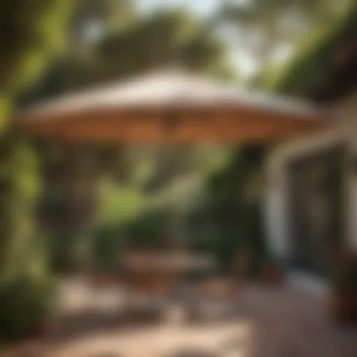 Stylish Santa Barbara patio umbrella in a sunlit garden