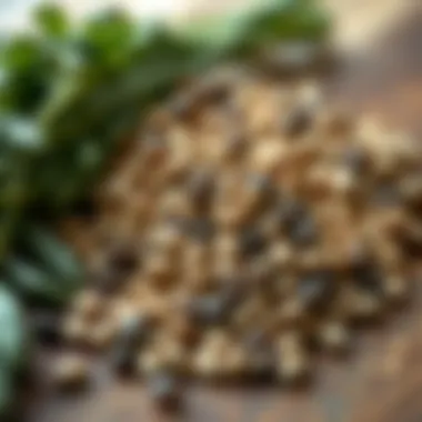 Close-up of various vegetable seeds on a wooden table