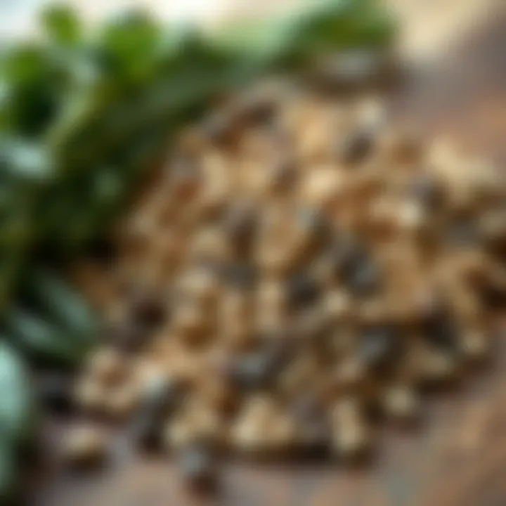 Close-up of various vegetable seeds on a wooden table