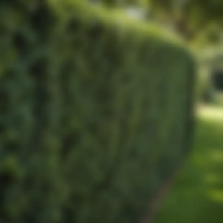 Natural hedge fence creating a serene garden atmosphere.