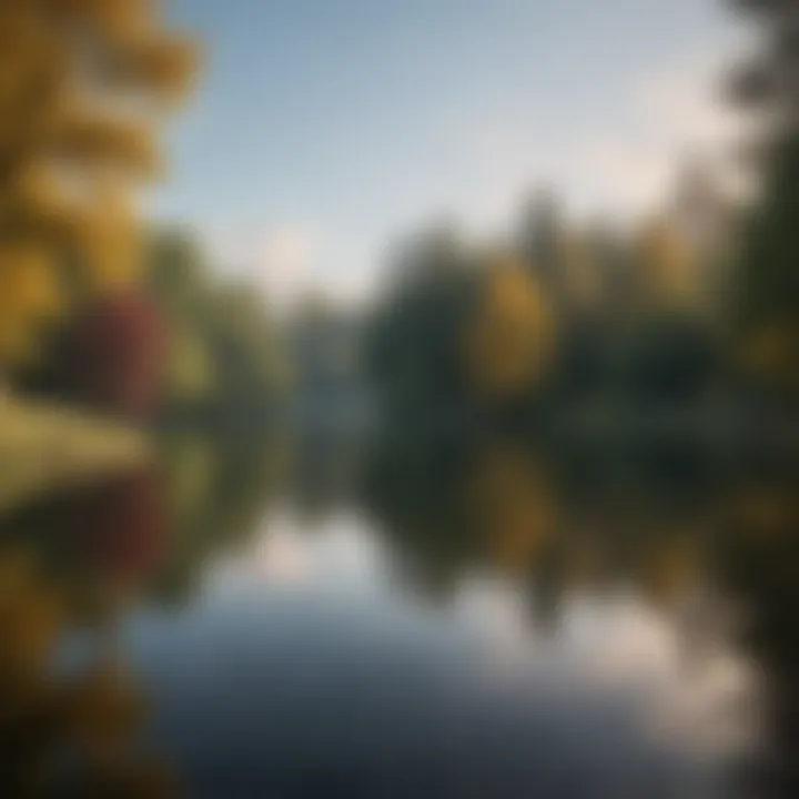 Serene lake on a college campus reflecting the beauty of the surroundings