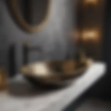 Sleek black and gold sink design with intricate details