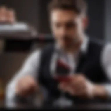 Sommelier Pouring Red Wine into Crystal Glass