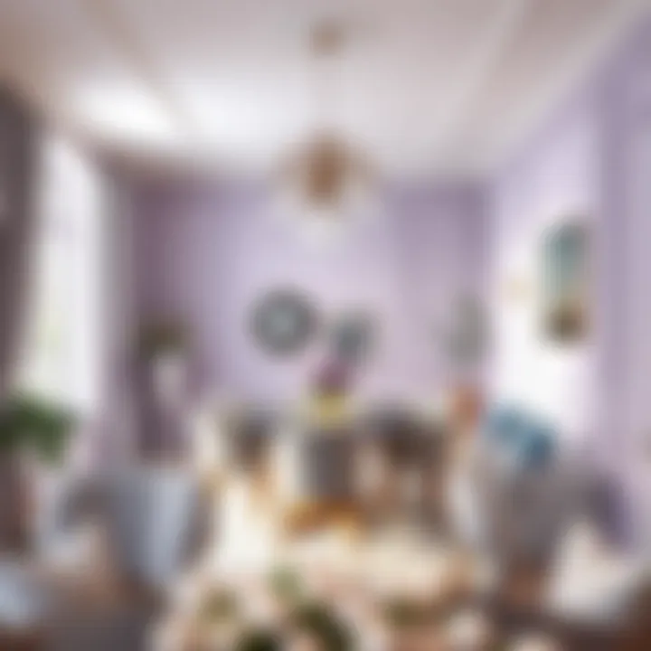 Calming Dining Area in Pastel Lavender Calming dining area adorned with pastel lavender shades