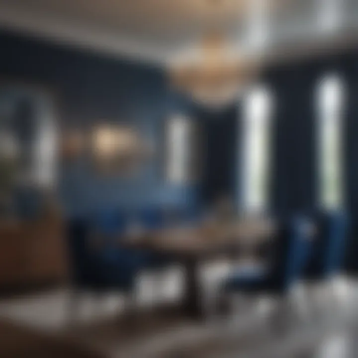 Elegant Dining Room with Dark Blue Walls