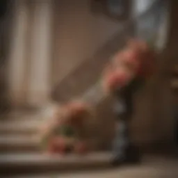 Elegant floral arrangement cascading down a grand staircase