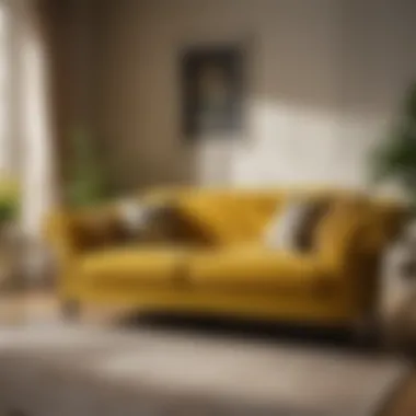 Sunlit Yellow Velvet Sofa in Luxurious Living Room Sunlit Yellow Velvet Sofa in Luxurious Living Room