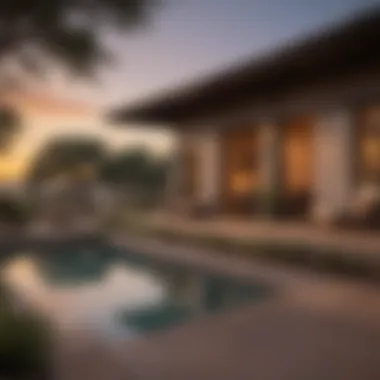 Sunset view of a Texas bungalow set against a picturesque landscape