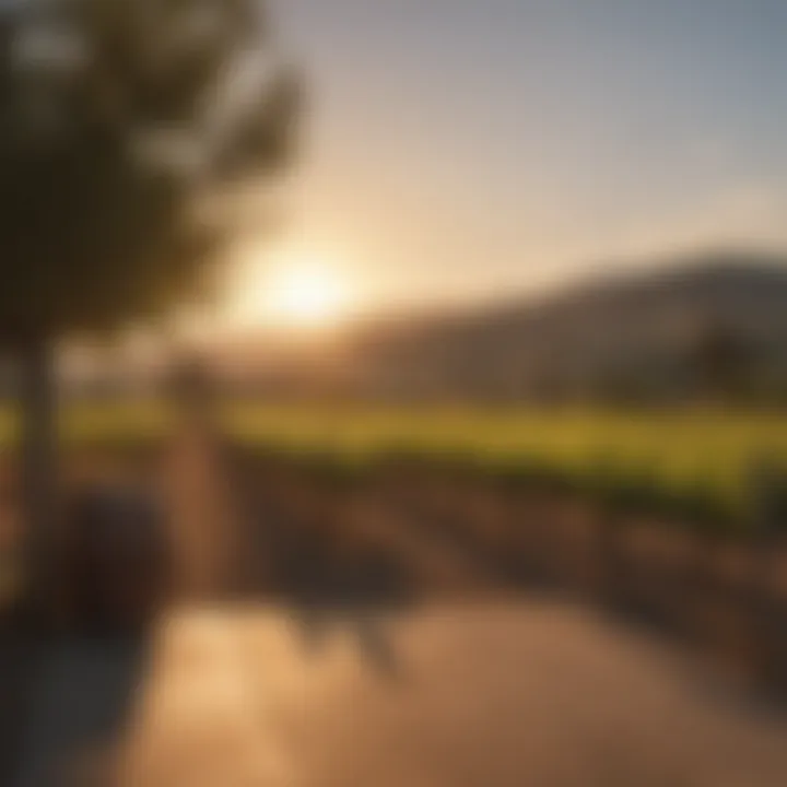 Sunset over a tranquil winery in Napa Valley