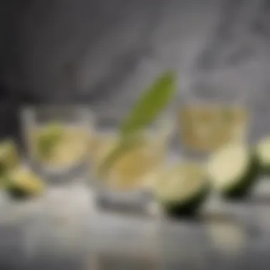 Tequila and Lime Slices on Marble Surface