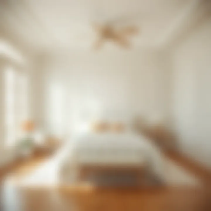 Serene bedroom featuring off-white walls and soft furnishings