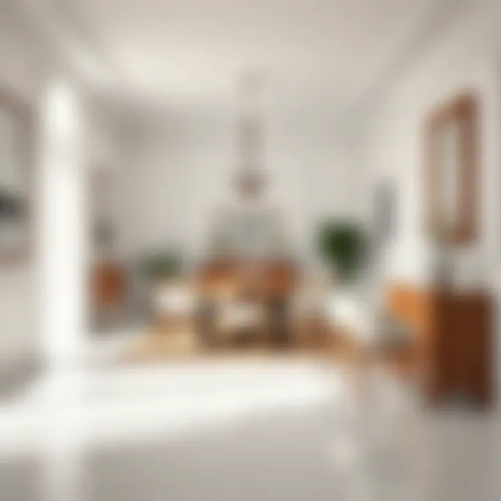 Stylish dining area with off-white painted walls and chic furniture