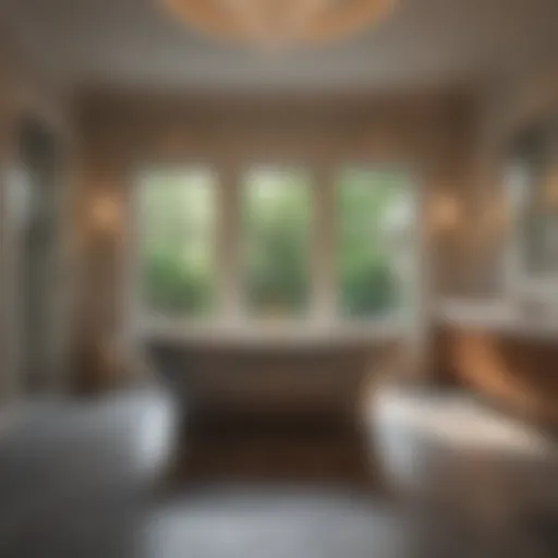 Luxurious soaking tub surrounded by elegant decor