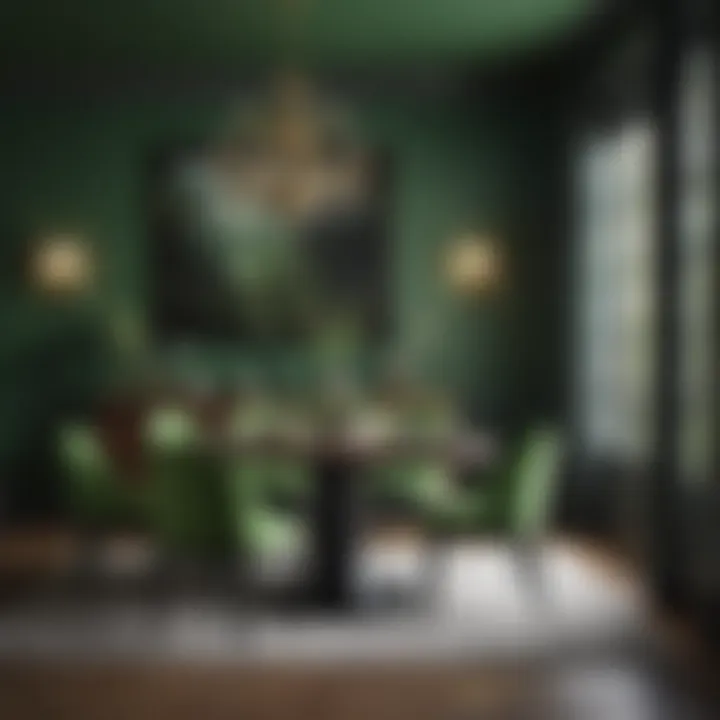 Elegant dining area featuring bright green accents