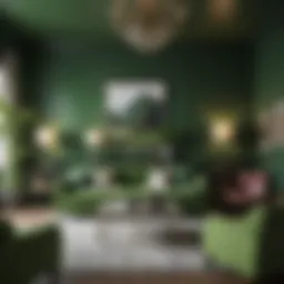 Vibrant bright green living room with stylish decor