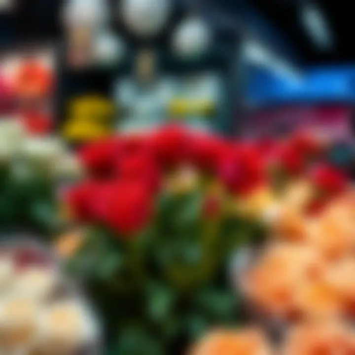 Market display of high-end roses at a floral shop