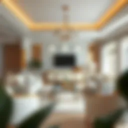 Elegant living room featuring gold and white accents