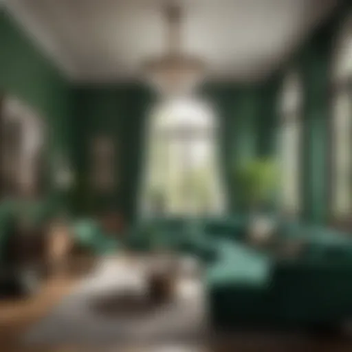 Elegant green living room with natural light