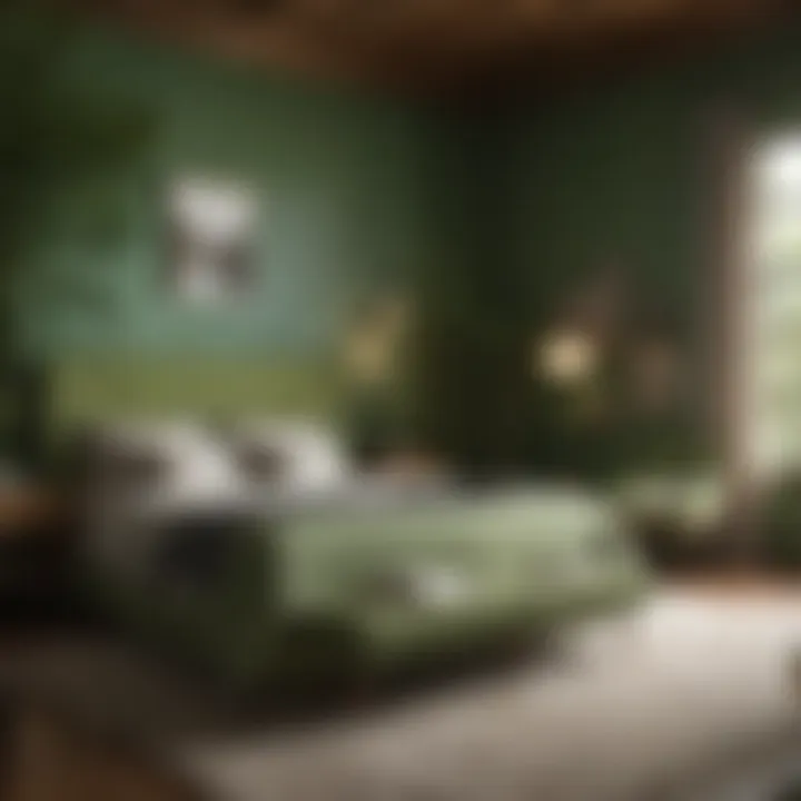 Serene green bedroom with lush decor