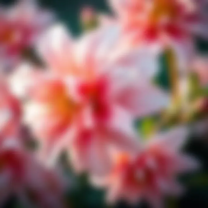 Close-up of sun flowering shrub blossoms showcasing their intricate details