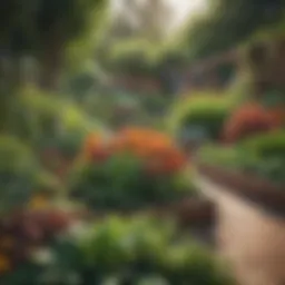 A beautifully arranged backyard raised garden showcasing diverse plant life.