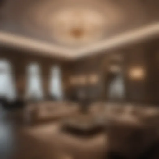 Luxurious lounge with elegant furnishings and ambient lighting