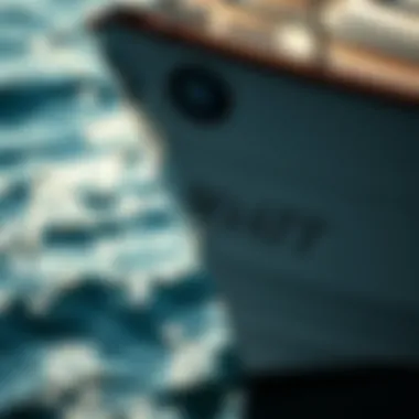 The Elegance of a Well-Named Vessel A close-up of a boat's bow with a beautifully painted name, reflecting sunlight on the water.