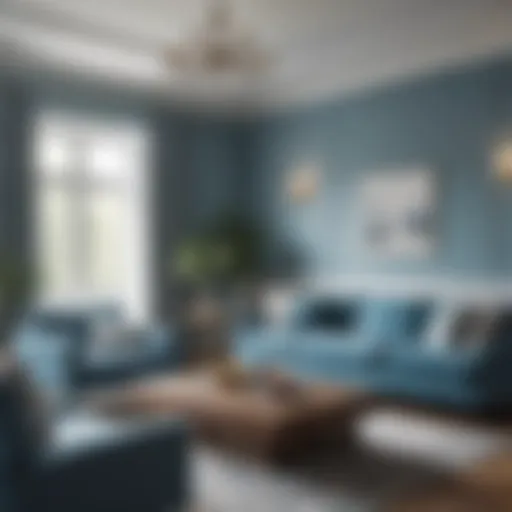 A serene living room featuring a calming blue palette that fosters tranquility.