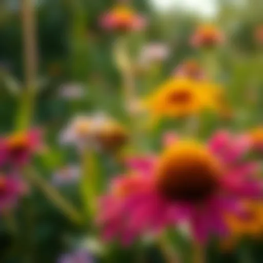 Vibrant wildflowers attracting honey bees