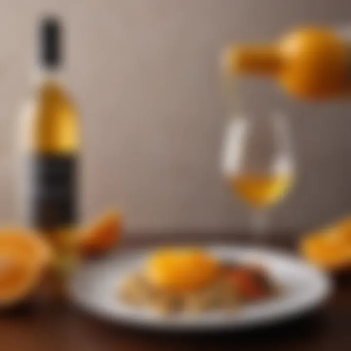 An assortment of food pairings with a bottle of orange wine