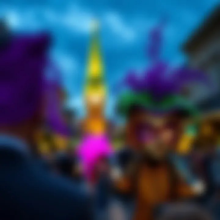 Vibrant Mardi Gras parade in New Orleans.