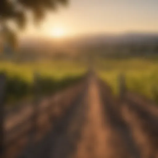 A breathtaking vineyard landscape under the sunset