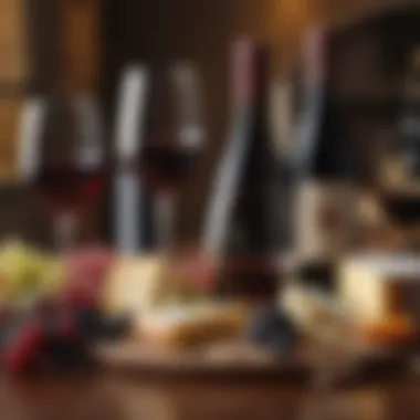 Gourmet Pairing of Wine and Cheese Elegant wine glass paired with gourmet cheese and fruits